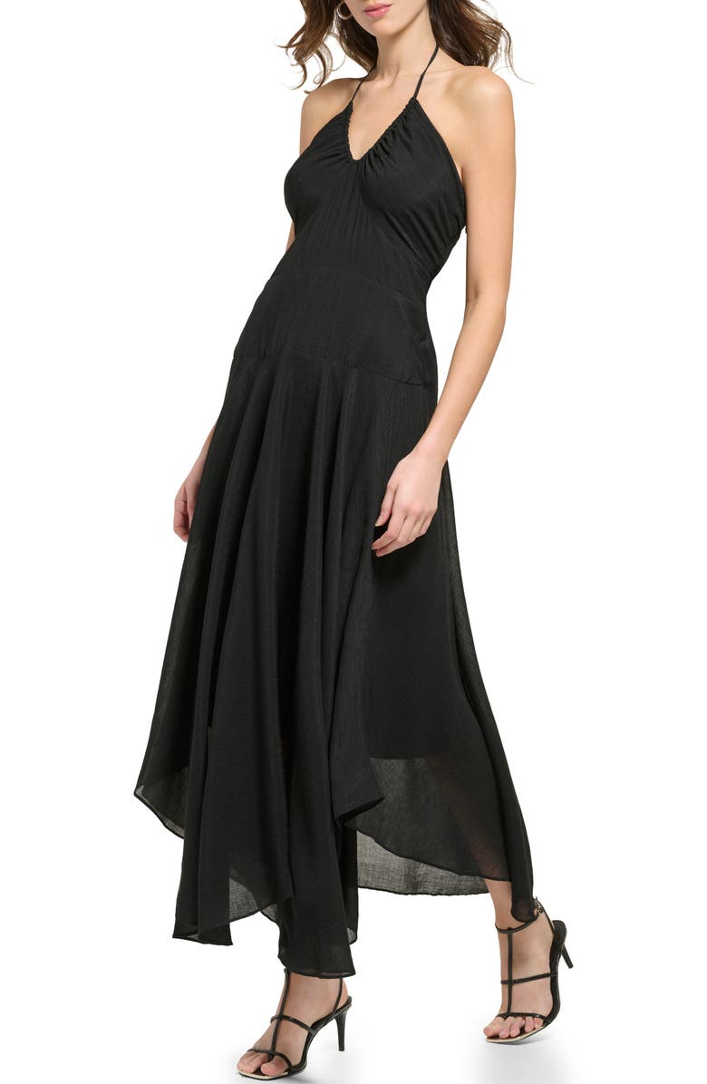 DKNY Halter Neck Crinkle Rayon Maxi Dress, Alternate, color, 