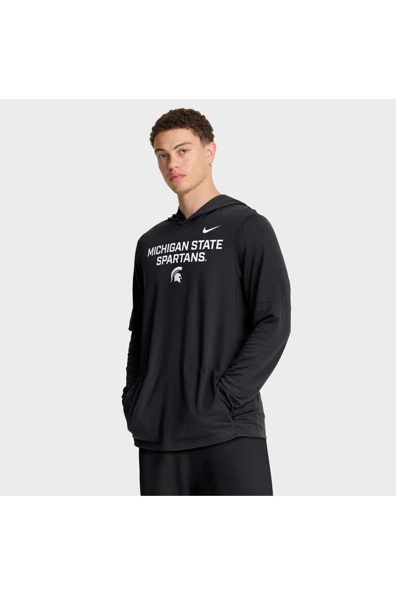 Men's Nike Black Michigan State Spartans 2025 Sideline Performance Long Sleeve Hoodie T-Shirt, Alternate, color, Black