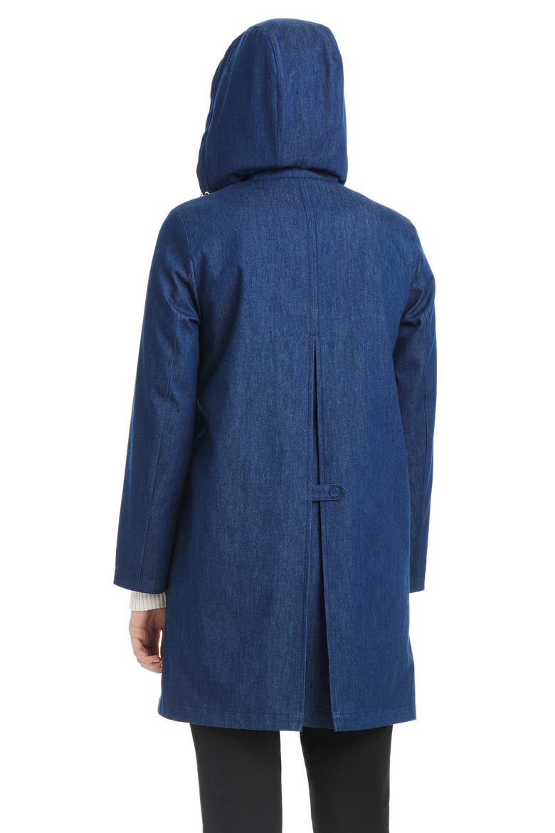back pleat a-line denim coat, Alternate, color, DARK DENIM