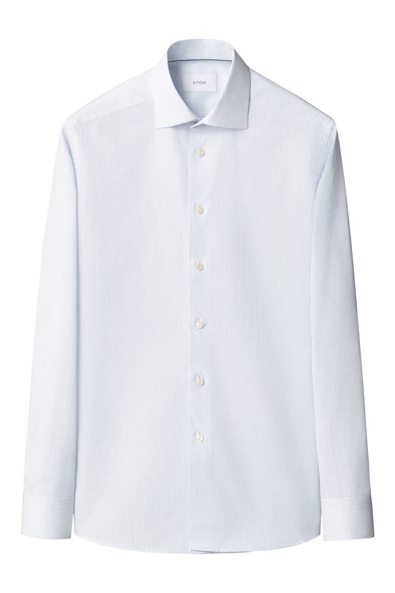 Contemporary Fit Pinstripe Cotton Twill Dress Shirt, Alternate, color, LIGHT BLUE