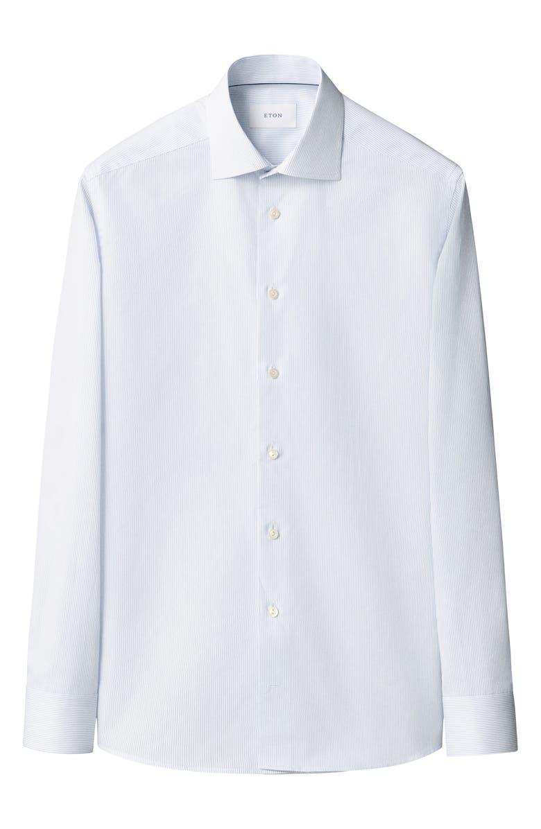 Eton Contemporary Fit Pinstripe Cotton Twill Dress Shirt, Alternate, color, Light Blue