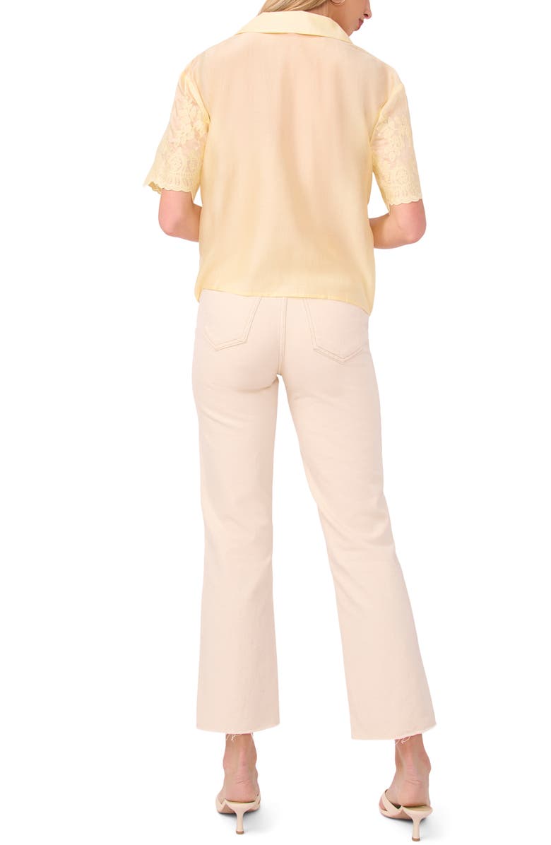 Vince Camuto Sheer Floral Camp Shirt, Alternate, color, Lemon Cream