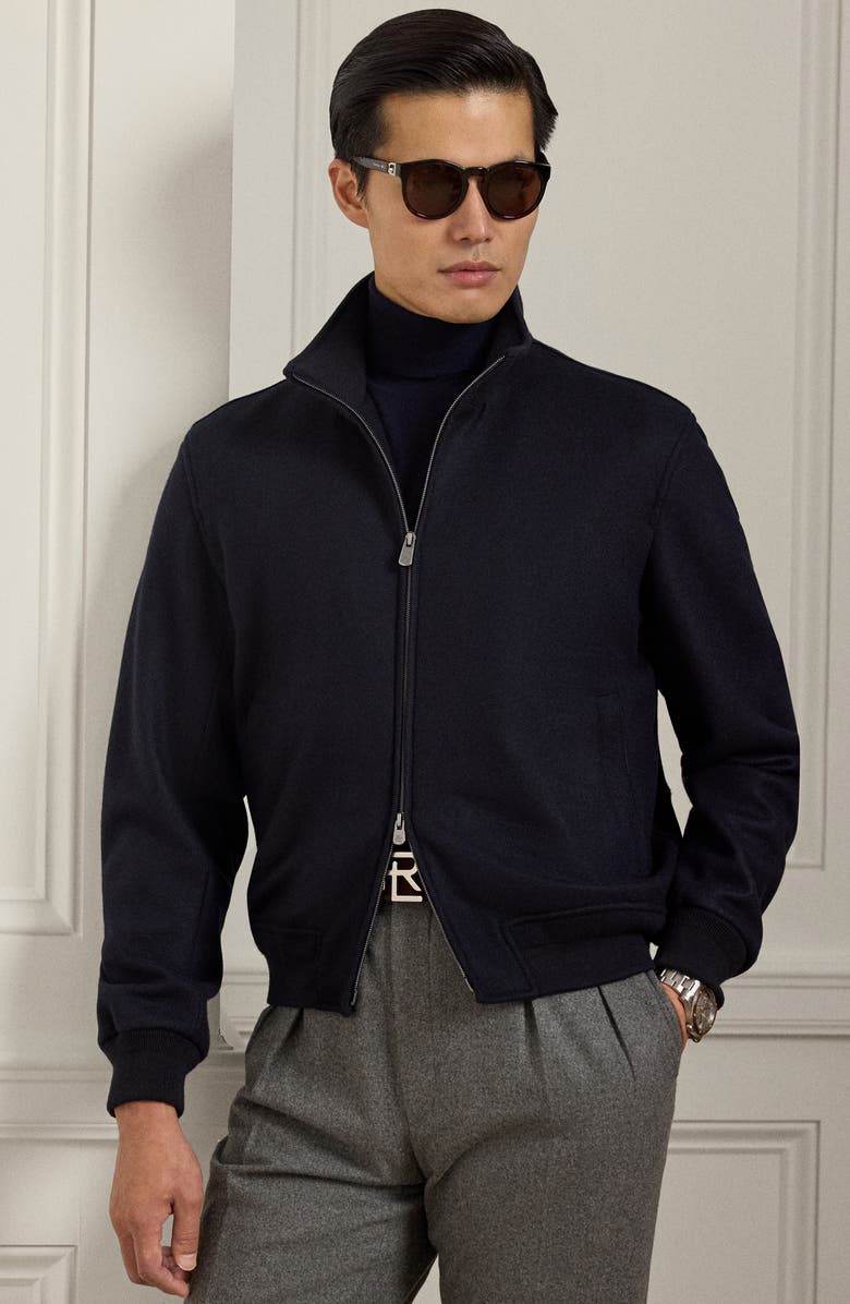 Ralph Lauren Purple Label Cashmere Blend Felt Bomber Jacket, Alternate, color, Classic Chairman Navy