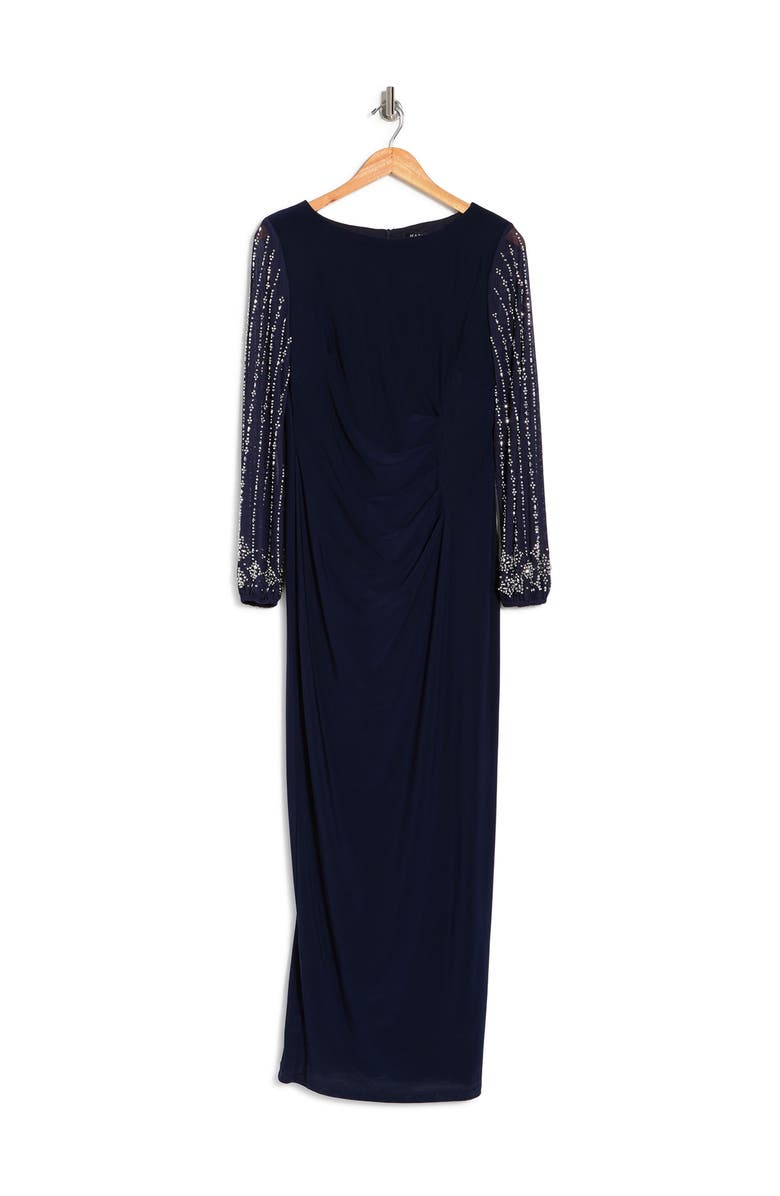 Marina Beaded Long Sleeve Maxi Gown, Alternate, color, Navy