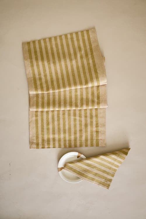 Ninéh Oh! Stripes (lime) Block Print Napkins, Set Of 4 In Multi