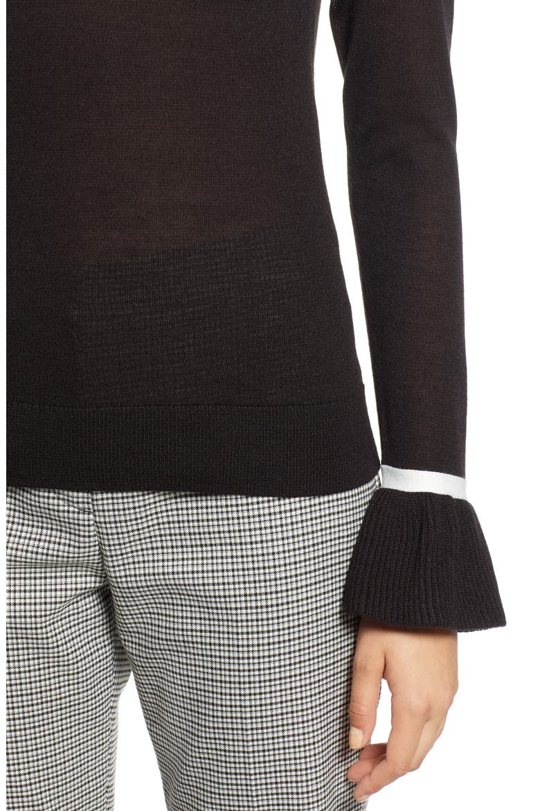 Ruffle Cuff Sweater, Alternate, color, BLACK- IVORY COLORBLOCK