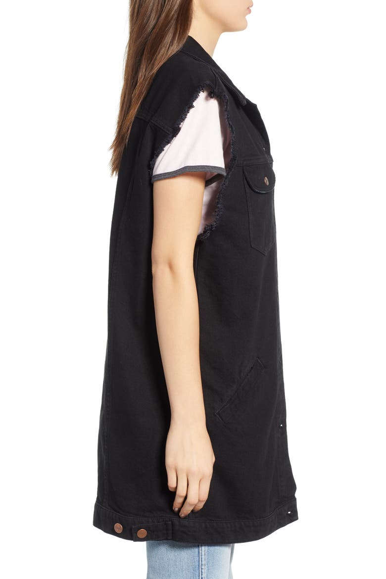 Longline Denim Vest, Alternate, color, BLACK