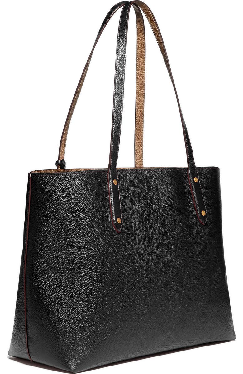 COACH Central Leather & Signature Coated Canvas Tote, Alternate, color,