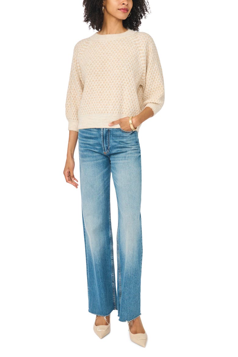Tuck Stitch Raglan Crewneck Sweater, Alternate, color, MALTED