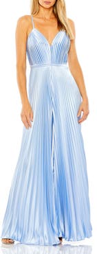 Mac Duggal Pleated Plunge Neck Wide Leg Jumpsuit