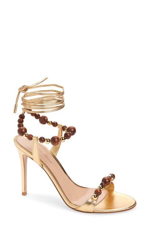 Wood Bead Ankle Wrap Sandal (Women)