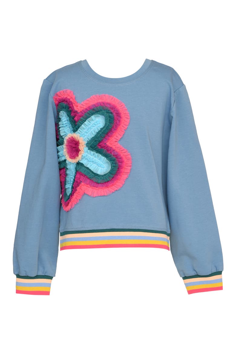 Kids' Flower Applique Sweatshirt, Main, color, TEAL MULTI