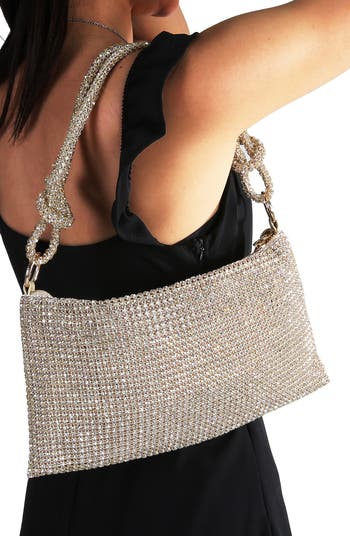 Rhinestone Top Zip Shoulder Bag
