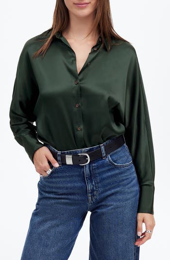 Madewell Relaxed Dolman Satin Button-up Shirt