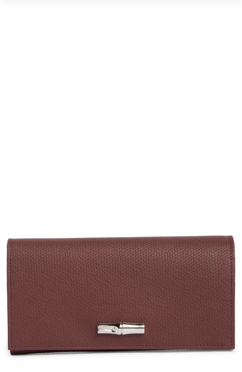 Longchamp Pebble Grain Leather Flap Wallet, Main, color, Burgundy