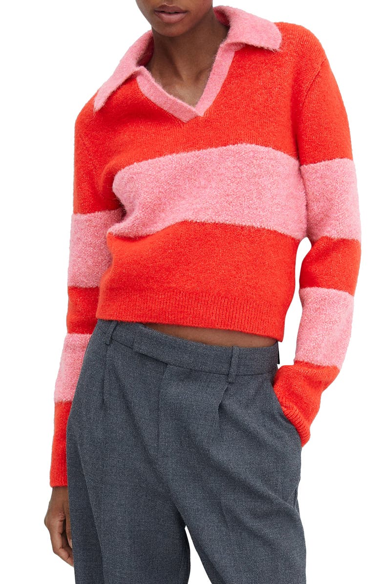 MANGO Contrast Stripe Polo Sweater, Main, color,