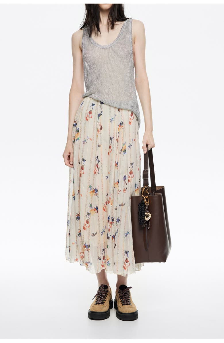 Bimba y Lola Flowers Scan Flared Midi Skirt, Alternate, color, Flowers Scan Ivory