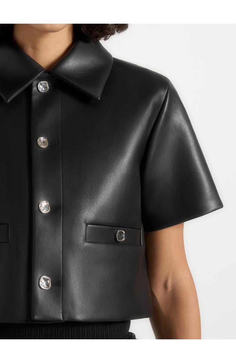 Manière De Voir Dory Leather Cropped Shirt, Alternate, color, Black