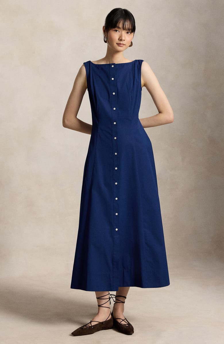 Polo Ralph Lauren Sleeveless Paneled Cotton Shirtdress, Alternate, color, East Side Royal