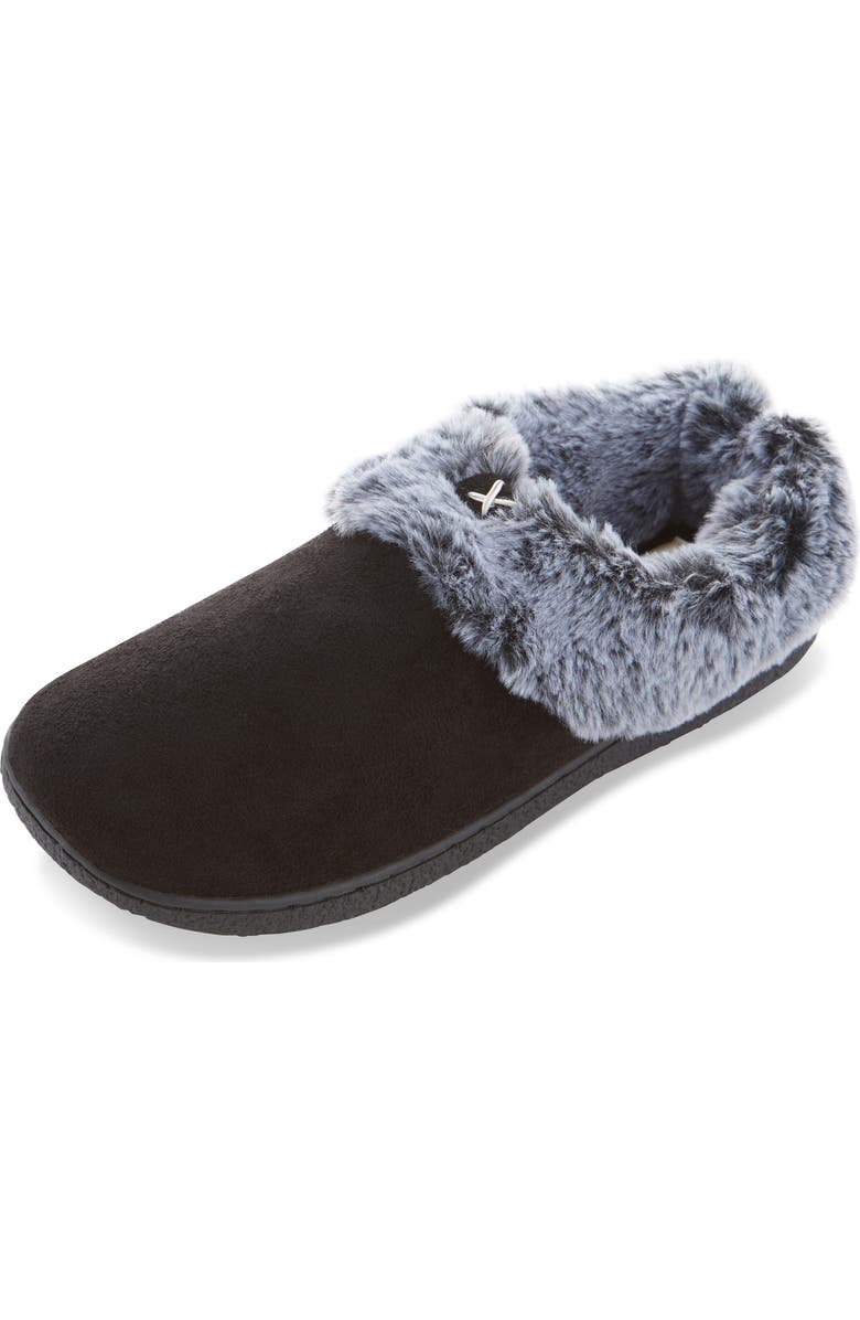 FLOOPI Slipper With Faux Fur Trim, Main, color, Black