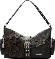 Desigual Medium Floral Appliqué Faux Leather Shoulder Bag