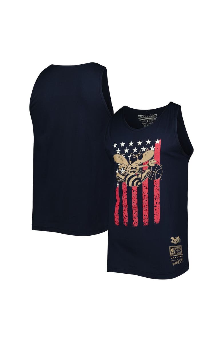 Mitchell & Ness Men's Mitchell & Ness Navy Charlotte Hornets Hardwood Classics Americana Stars and Stripes Tank Top, Main, color, 