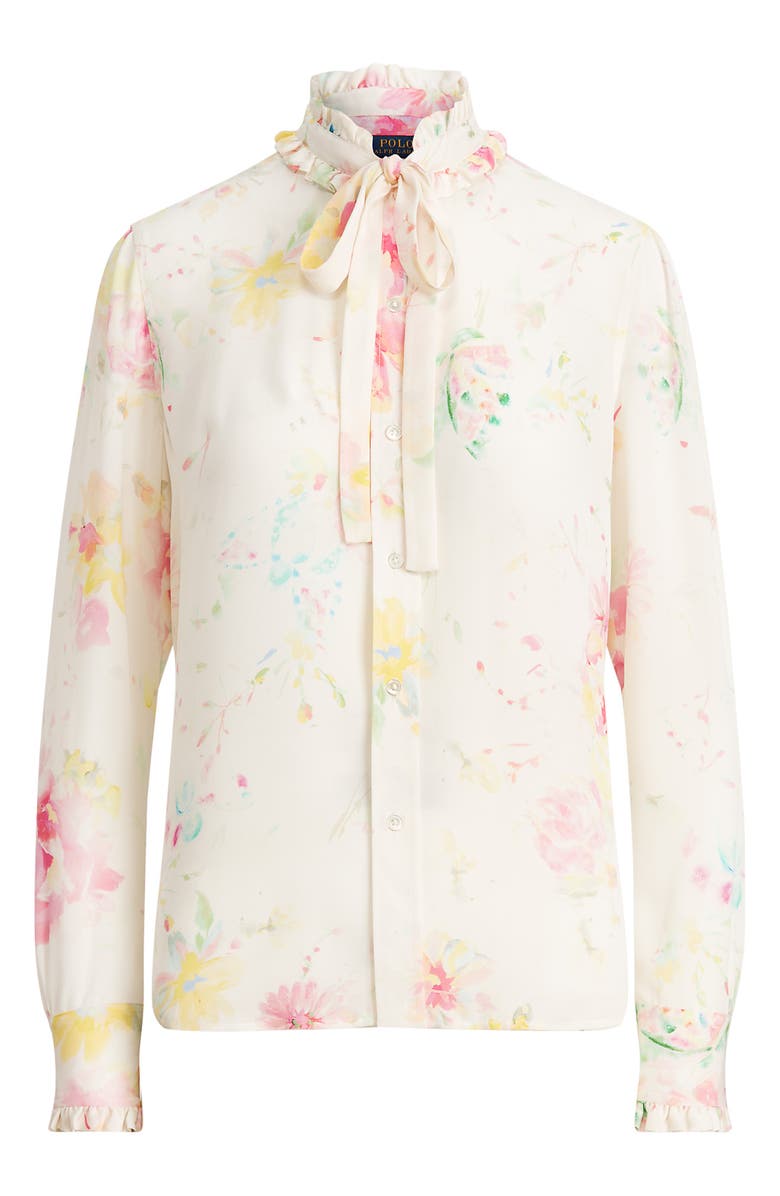 Polo Ralph Lauren Floral Silk Tie Neck Blouse, Alternate, color, 