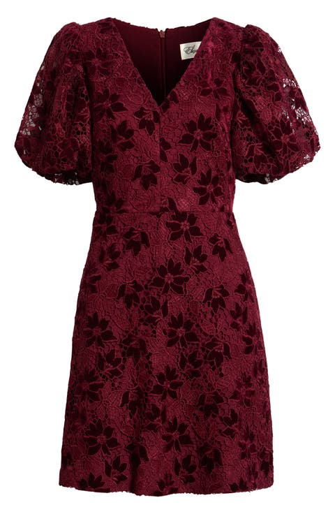 V-Neck Puff Sleeve Fit & Flare Dress