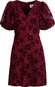 Eliza J V-Neck Puff Sleeve Fit & Flare Dress