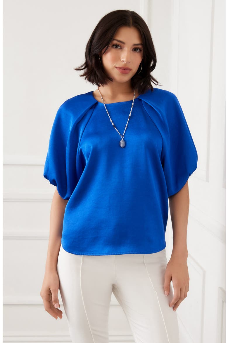 Puff Sleeve Satin Top, Alternate, color, SAPPHIRE BLUE