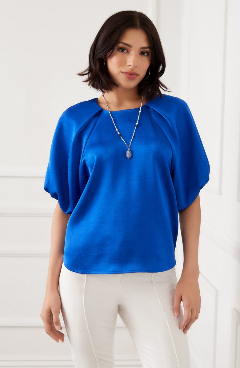 Karen Kane Puff Sleeve Satin Top, Alternate, color, Sapphire Blue