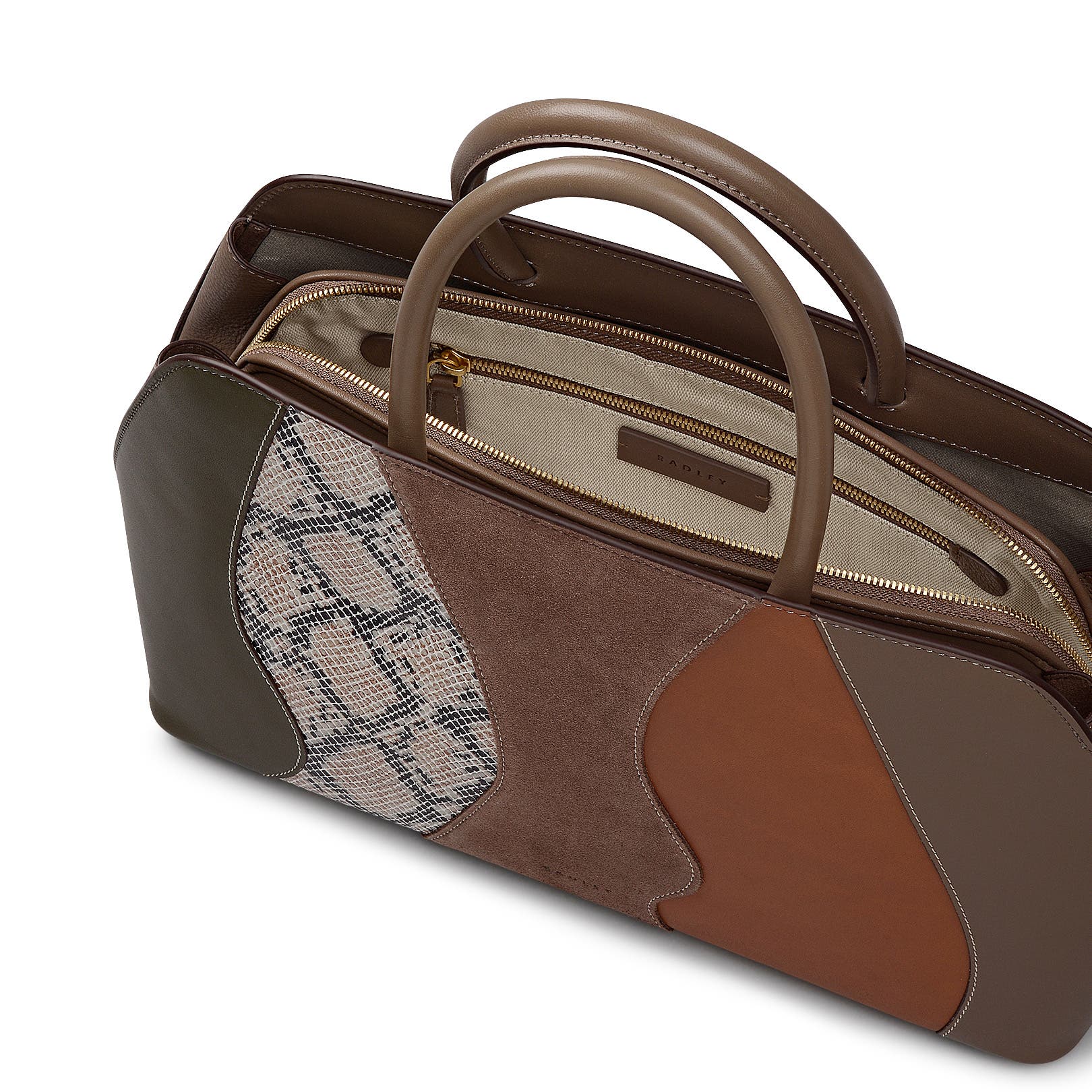 Radley Liverpool Street - Patchwork Medium Ziptop Satchel Bag, Alternate, color, Coffee