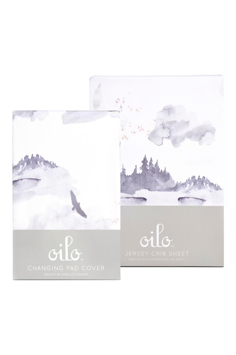 Misty Mountain Changing Pad Cover & Fitted Crib Sheet Set, Main, color, MISTY MOUNTAIN