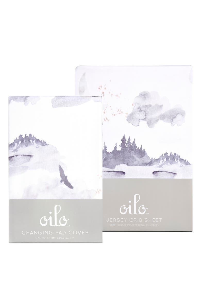 Oilo Misty Mountain Changing Pad Cover & Fitted Crib Sheet Set, Main, color, Misty Mountain