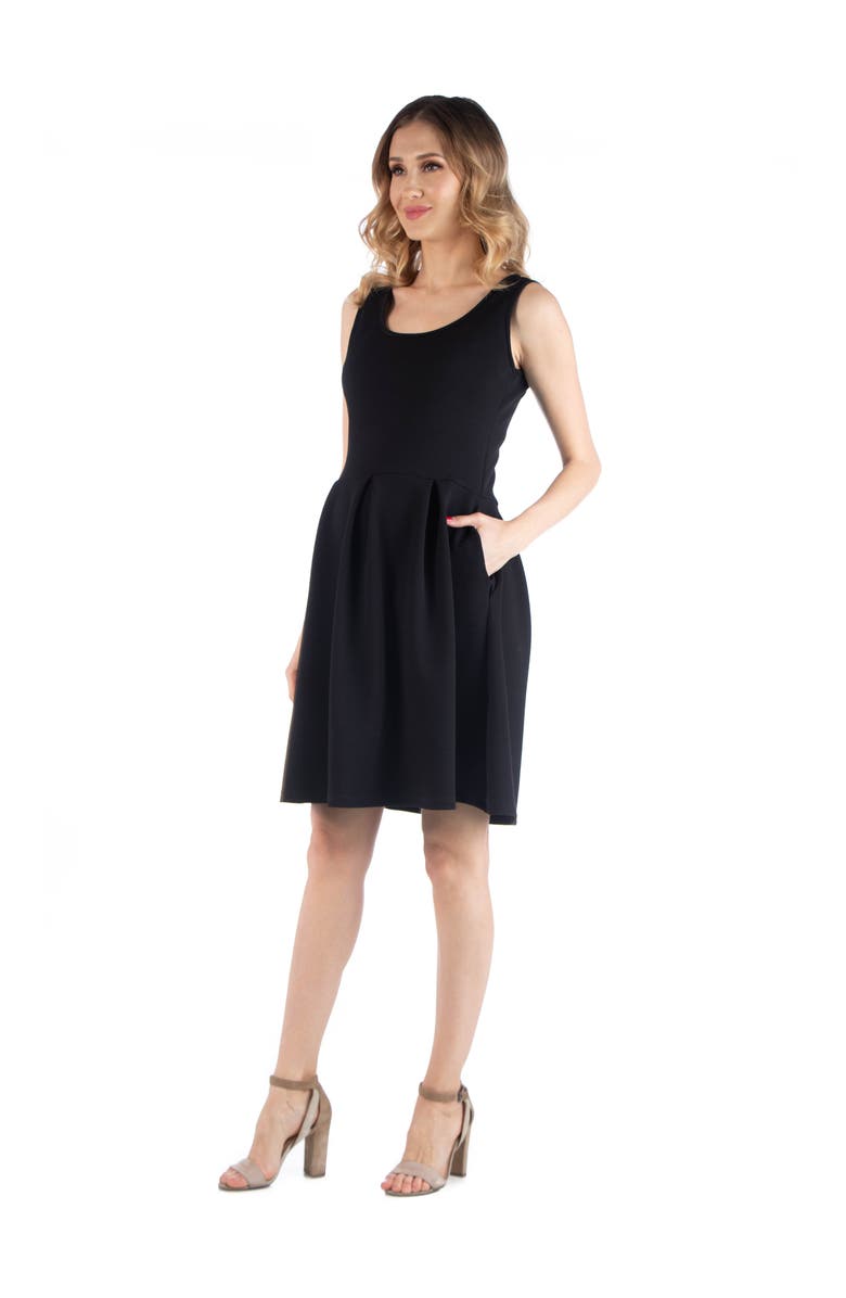 24seven Comfort Apparel Maternity Sleeveless Pleated Dress with Pockets, Alternate, color, Black