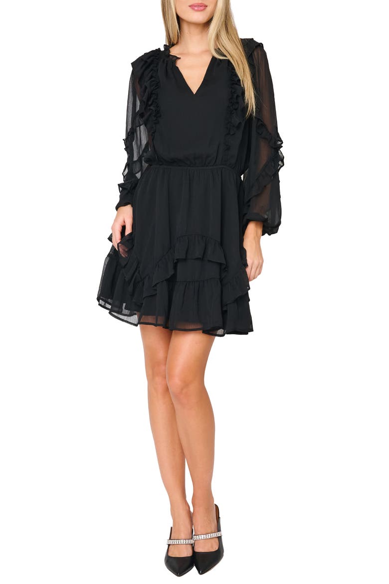 Chloe Ruffle Long Sleeve Dress, Main, color, BLACK
