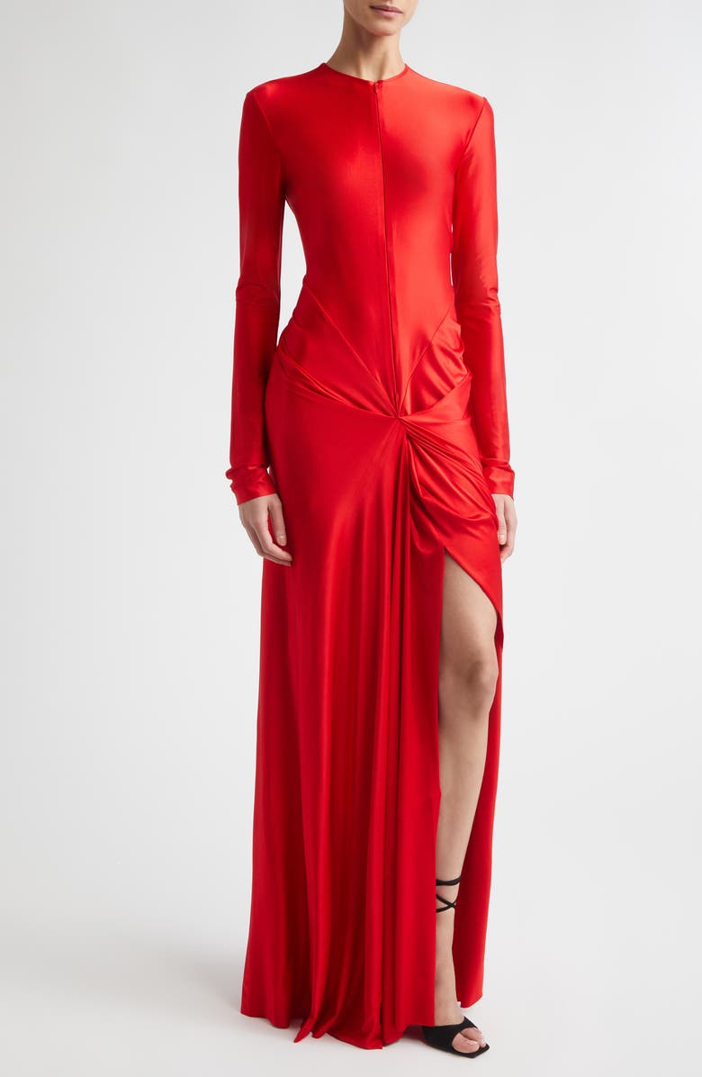 Victoria Beckham Twisted Cutout Long Sleeve Jersey Gown, Alternate, color, Cardinal Red