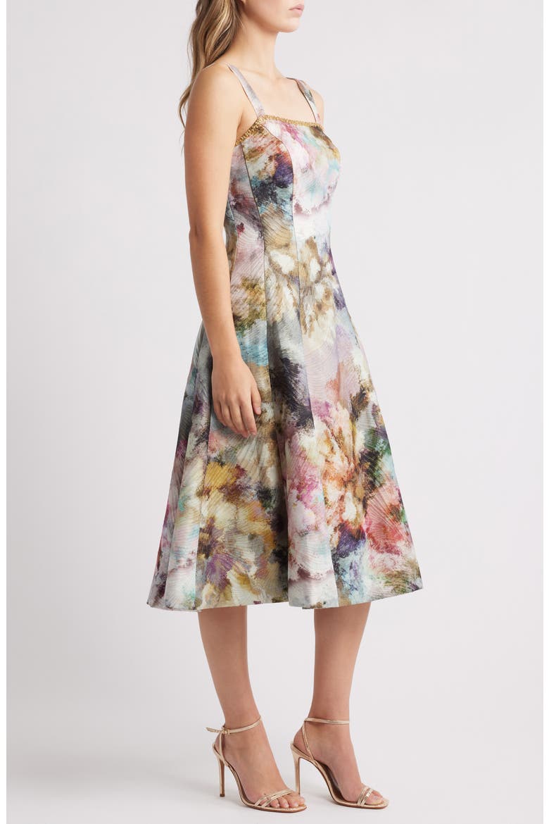Metallic Abstract Print Jacquard Cocktail Dress, Alternate, color, PINK GOLD MULTI