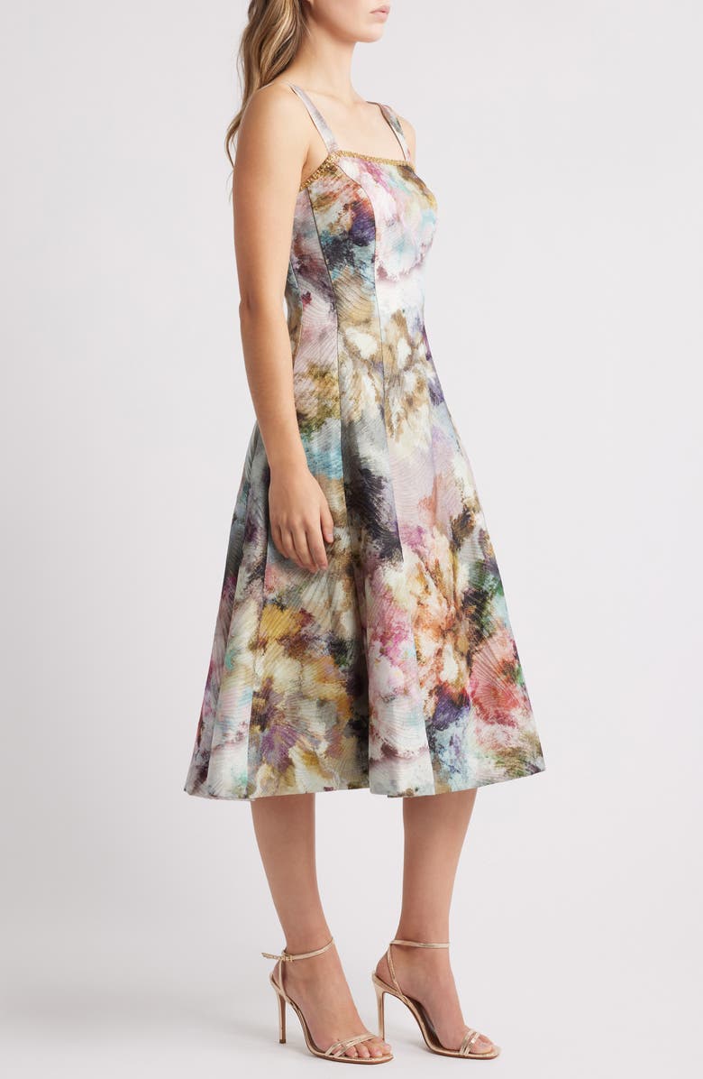 Tahari ASL Metallic Abstract Print Jacquard Cocktail Dress, Alternate, color,