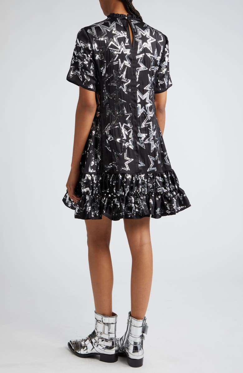 Rabanne Sequin Star Flounced Minidress, Alternate, color,