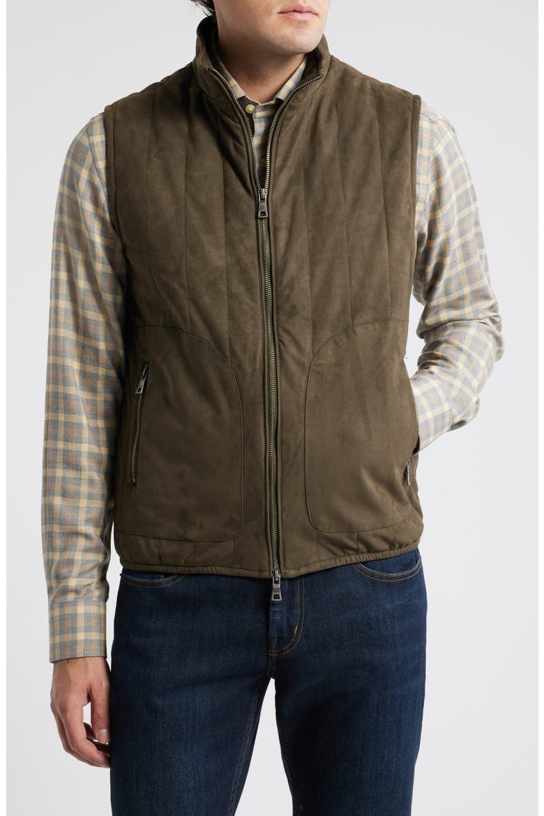 Faux Suede Quilted Vest, Main, color, COFFEE