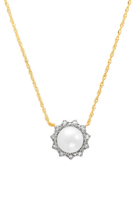 14K Gold Cultured Freshwater Pearl & Diamond Pendant Necklace