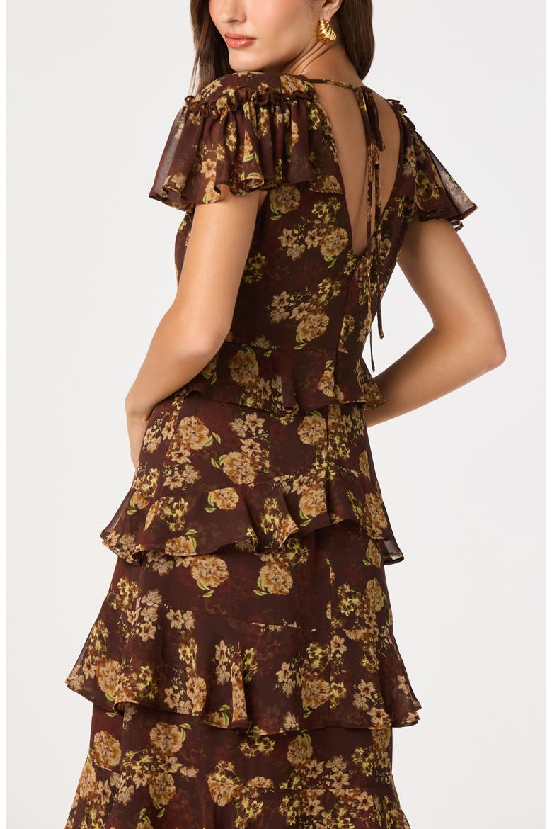 Odalys Ruffle Tiered Maxi Dress, Alternate, color, BROWN FLORAL