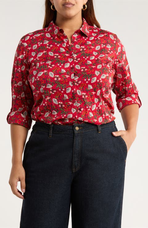 Larissa Printed Organic Cotton Button-Up Shirt (Plus)