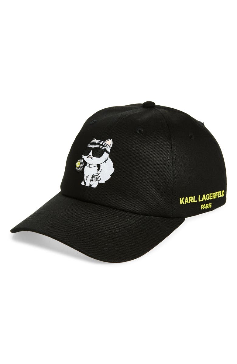 KARL LAGERFELD PARIS Choupette Baseball Hat, Main, color, 