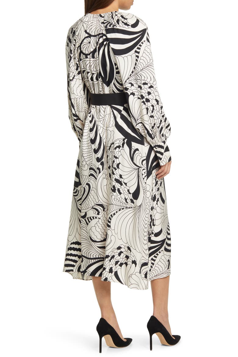 Emmieeh Belt Detail Long Sleeve Midi Dress, Alternate, color, WHITE