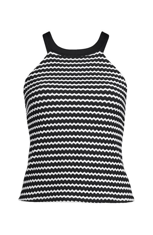 Shop Lands' End Crochet High Neck Tankini Top In Black/white