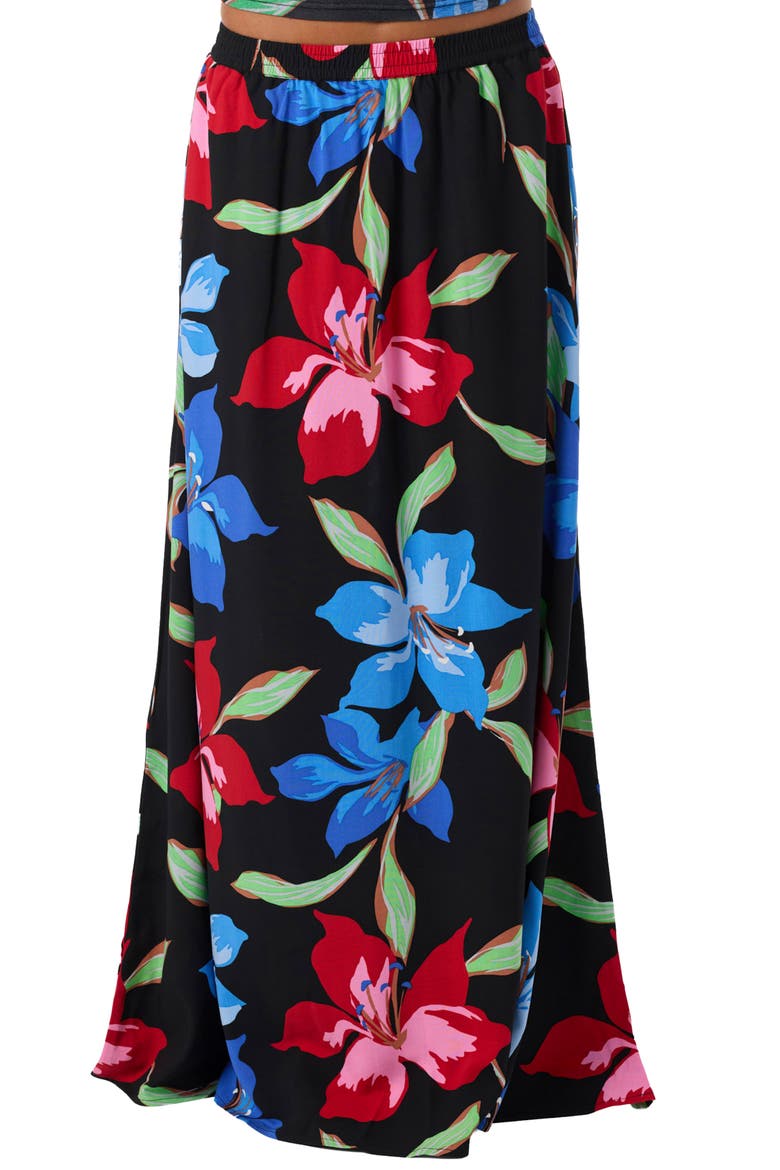 Lindon Floral Print Maxi Skirt, Main, color, BLACK