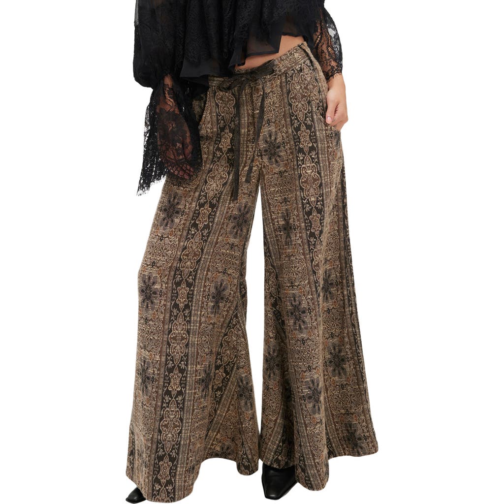 Free People Dahlia Print Wide Leg Pants In Brown