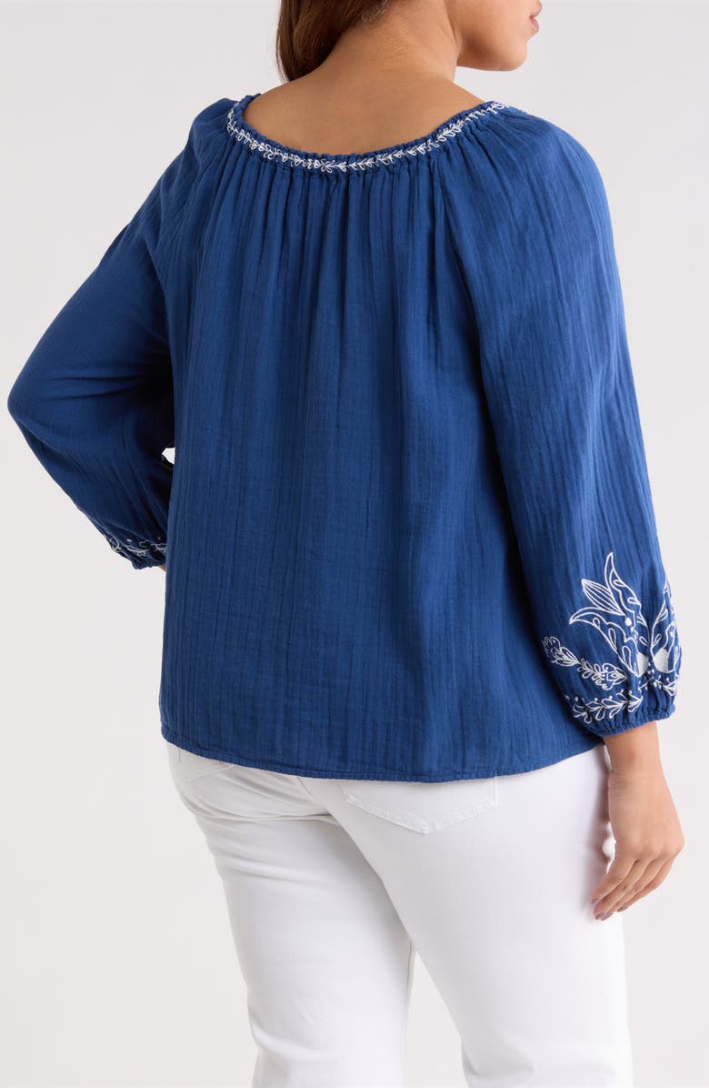 Liverpool Los Angeles Embroidered Cotton Peasant Top, Alternate, color, Liberty Blue